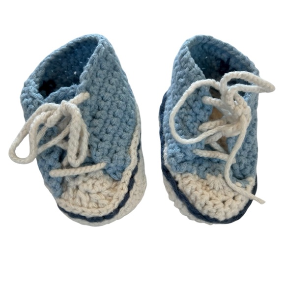 Handmade Blue & White Crocheted Converse Look a Likes 0-3M - Picture 2 of 5